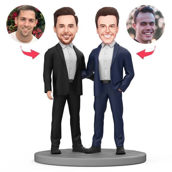 Male Same-sex Couple Custom Bobble Head Custom Bobblehead With Engraved Text - Myphotomugs