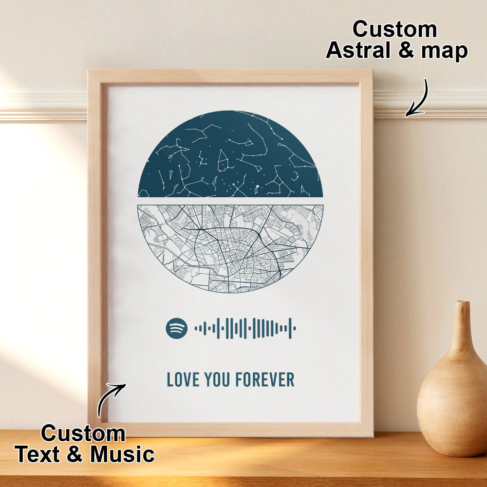Custom Spotify Frame Custom Night Sky and Map Gift Anniversary Gift for Lover - Myphotomugs