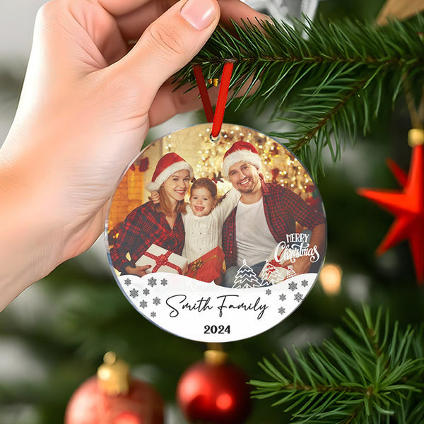 Personalized Photo Christmas Ornament with Family Name Christmas Ornament Gifts for Family - Myphotomugs