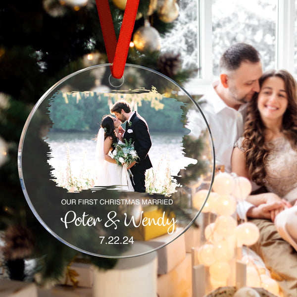 Personalized First Christmas Married Ornament with Photo Christmas Ornament Gift for Couples - Myphotomugs