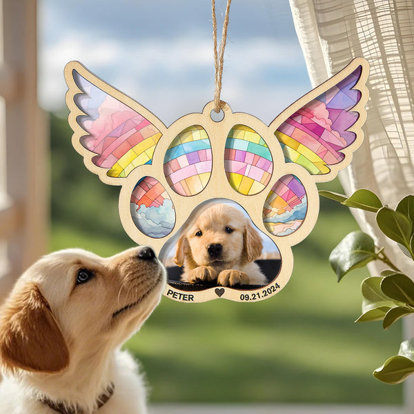 Personalized Pet Suncatcher Ornament with Photo Paw Print Ornament Memorial Gift for Pet Lovers - Myphotomugs