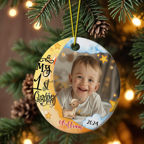 Personalized First Christmas Ornament with Photo Animal Christmas Ornament Gift for Baby - Myphotomugs