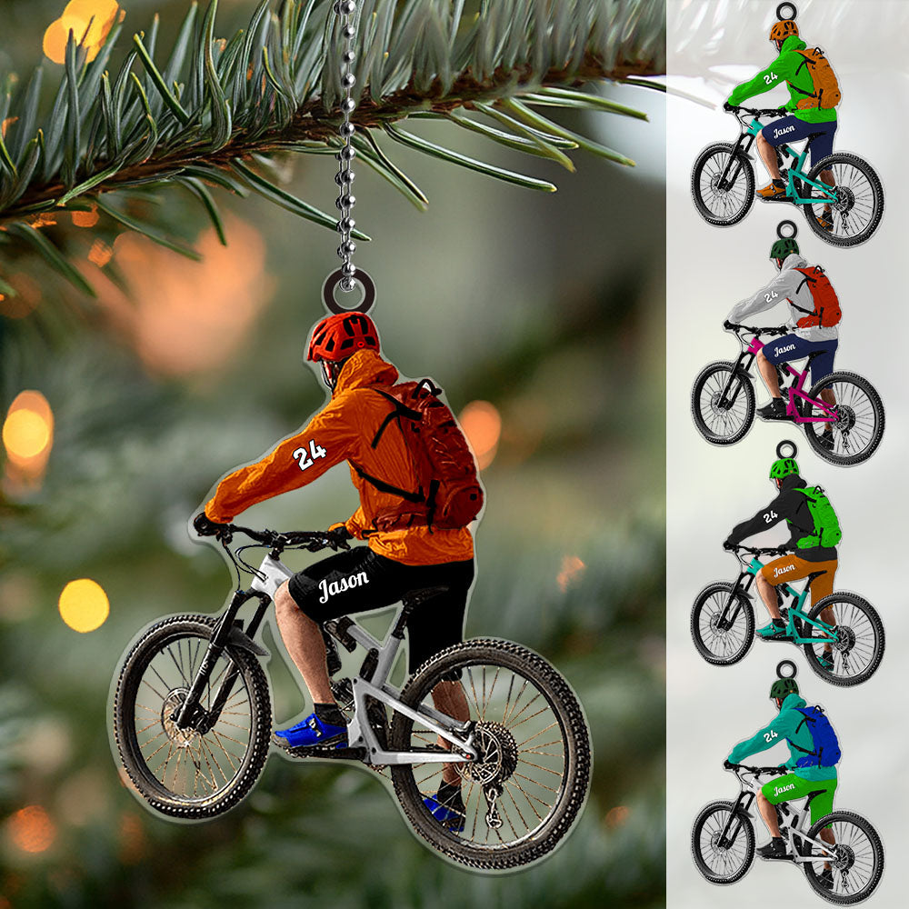 Personalized Mountain Biking Ornament with Name Acrylic Biker Ornament Gift for Cycling Lover - Myphotomugs