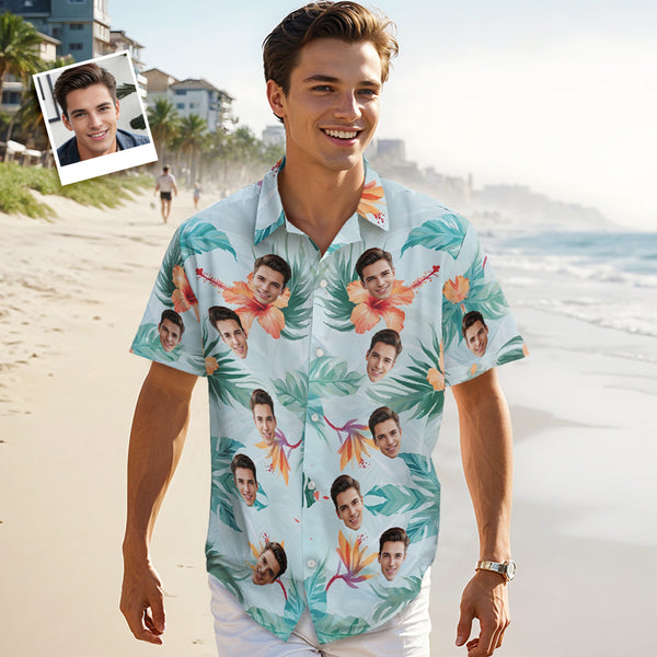 Custom Face Leaves Hawaiian Shirt Flamingo Hawaiian Shirt For Dad Fathers Day Gift