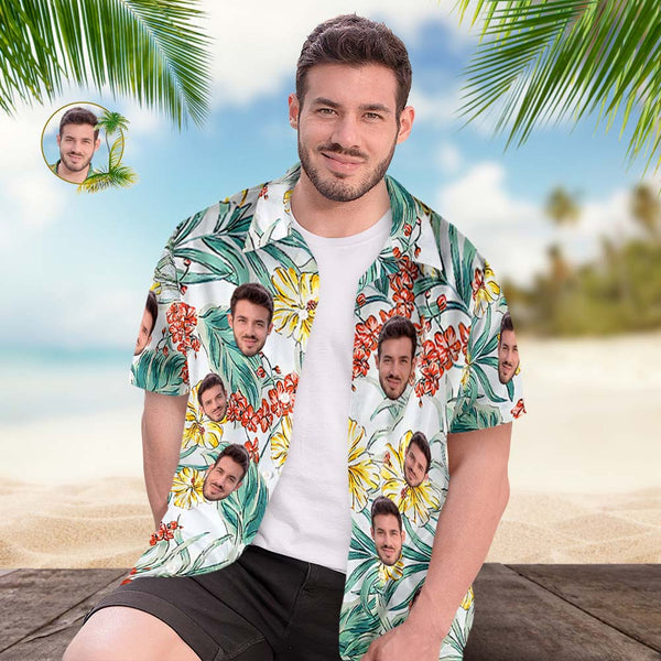 Custom Face Hawaiian Shirts Personalized Photos Hawaiian Art Flowers Men's Shirt Gift