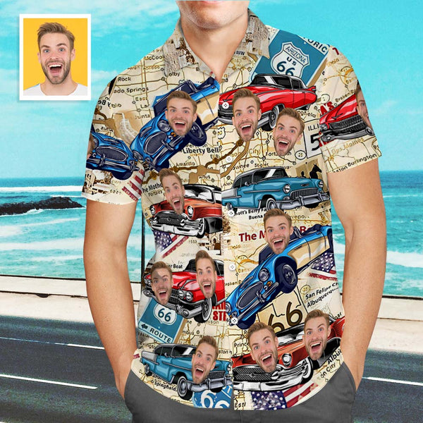 Custom Face Hawaiian Shirt Vintage Car Shirt Personalized Car Photo Shirt for Him - Myphotomugs