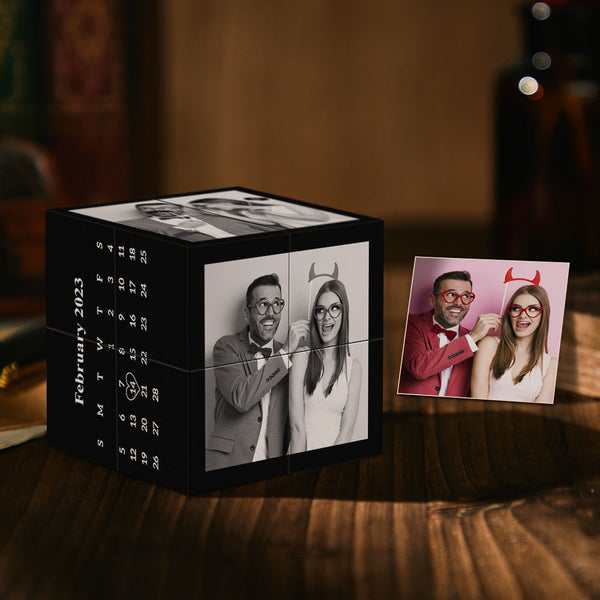 Custom Multi Photo Calendar Rubic's Cube Anniversary Gift For Couples - Myphotomugs