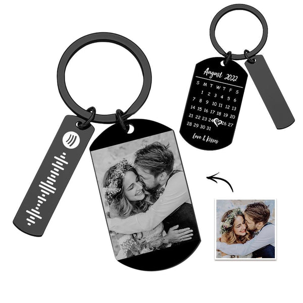 Personalized Spotify Calendar Keychain Custom Picture & Music Song Code Couples Photo Keyring Gifts - Myphotomugs