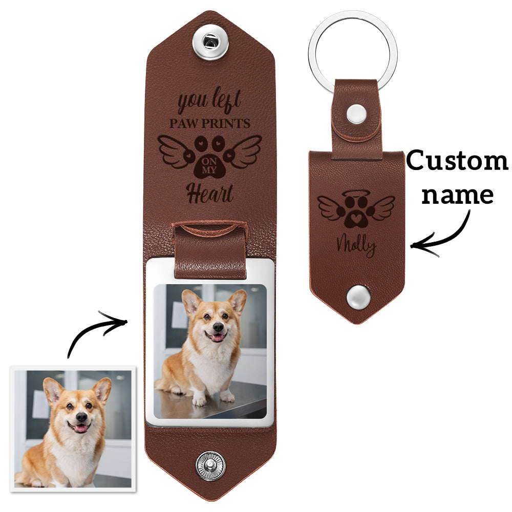 Custom Leather Keychain Memory Keychain Personalized Photo Keyring For Pets - Myphotomugs