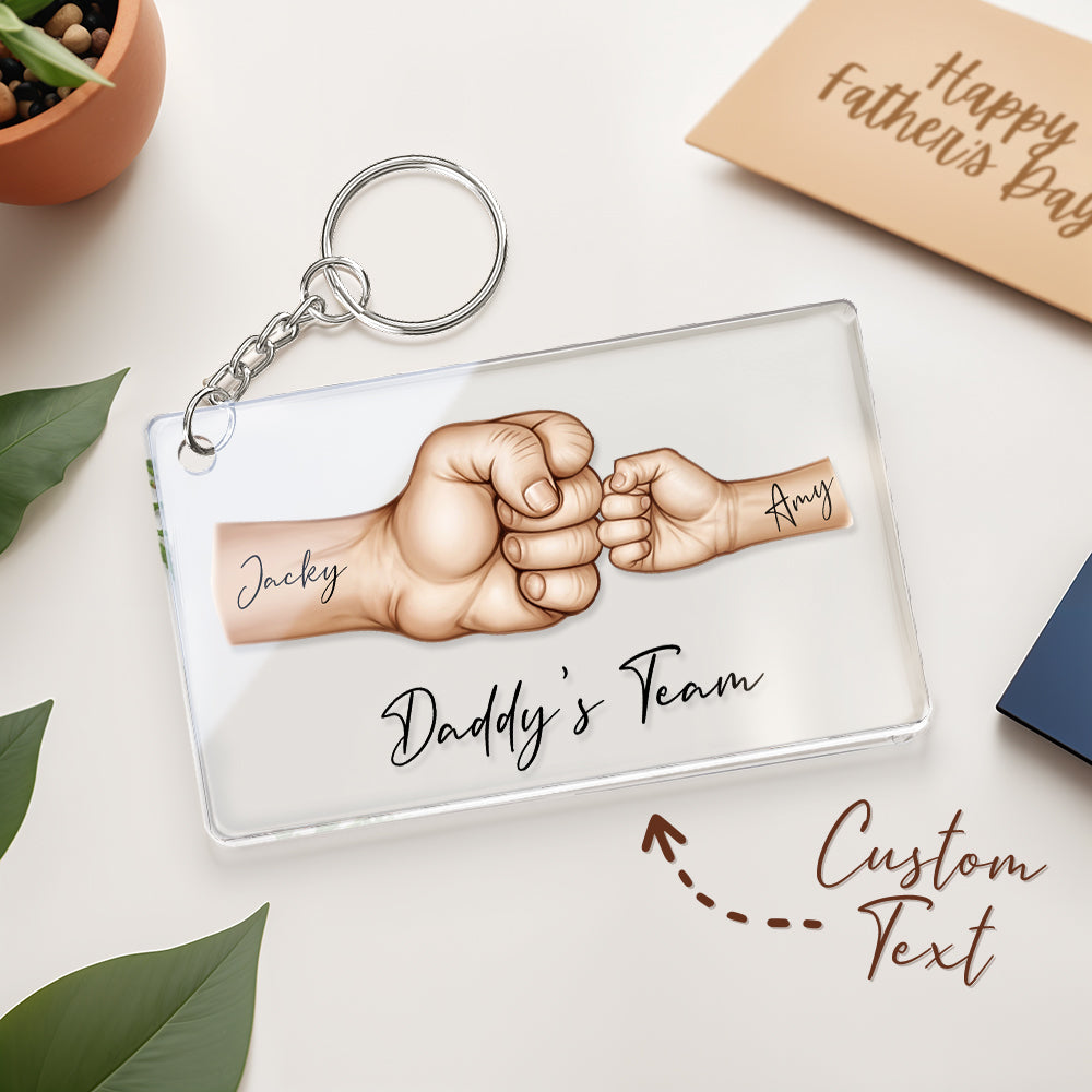 Personalized Daddy's Team Fist Bump Keychain, Custom Dad Acrylic Keychain, Father's Day Gift from Kids, Father's Day Gift for Daddy Grandpa - Myphotomugs