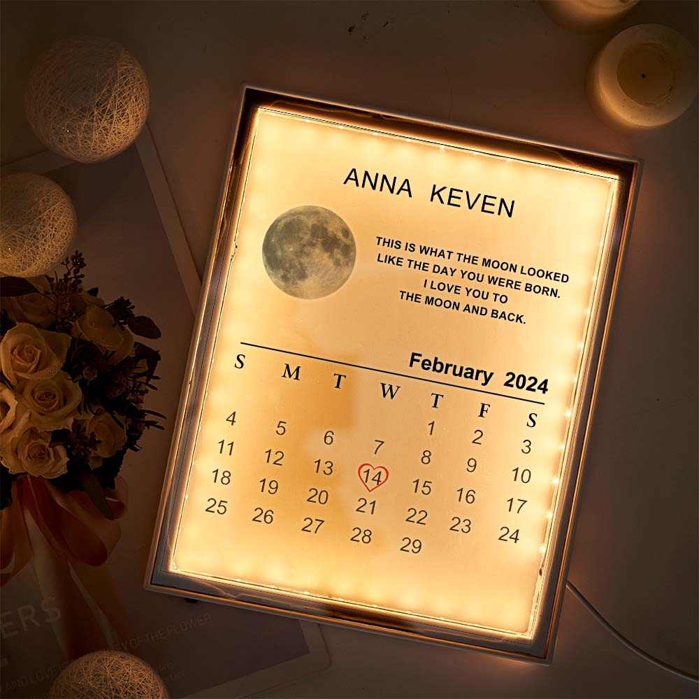 Custom Moon Phase Lamp Calendar Night Light Personalized Name Mirror Lamp Gift for Lover - Myphotomugs