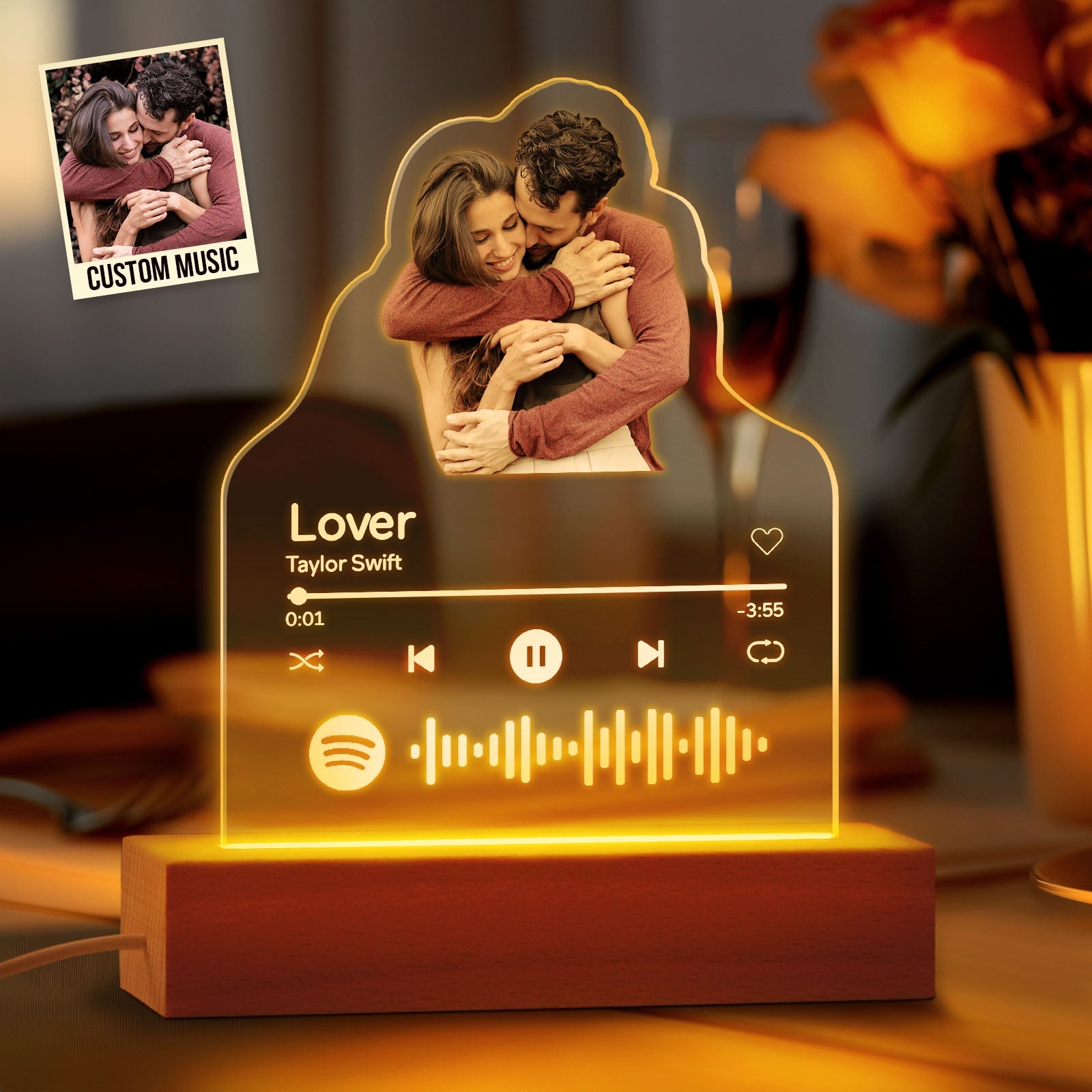 Personalized Photo Acrylic Lamp Custom Night Light Gift for Couple Home Decor - Myphotomugs