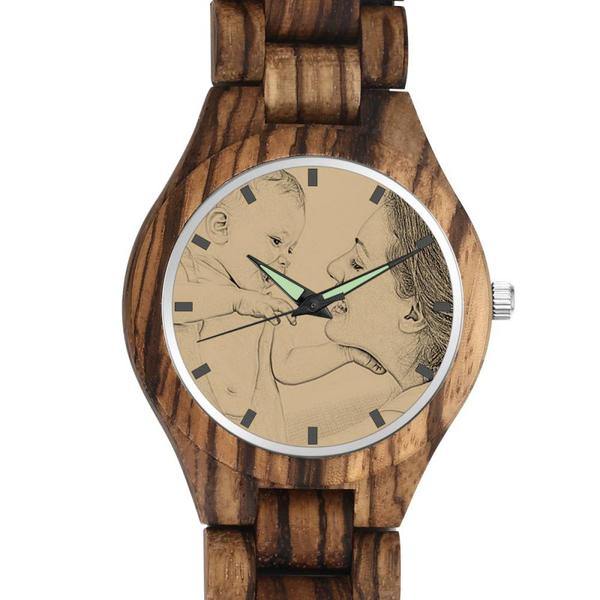 custom-men's Engraved Wooden Photo Watch Wooden Strap 45mm - photowatch