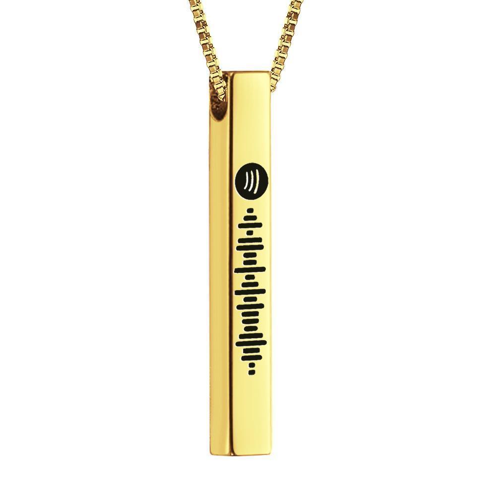 Music Code Music Necklace Christmas Gifts Custom 3D Engraved Vertical Bar Necklace Stainless Steel 14K Gold